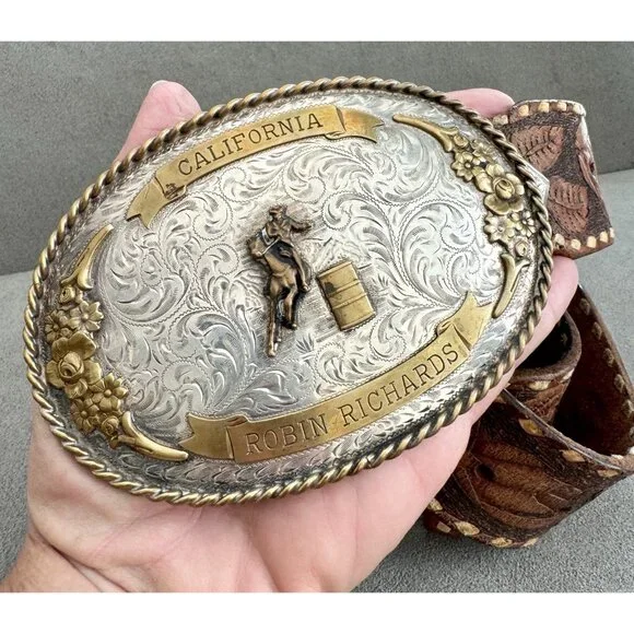 HUGE Vtg DIABLO Western STERLING Silver TROPHY Belt BUCKLE 3.5x5.5 RODEO Cowboy